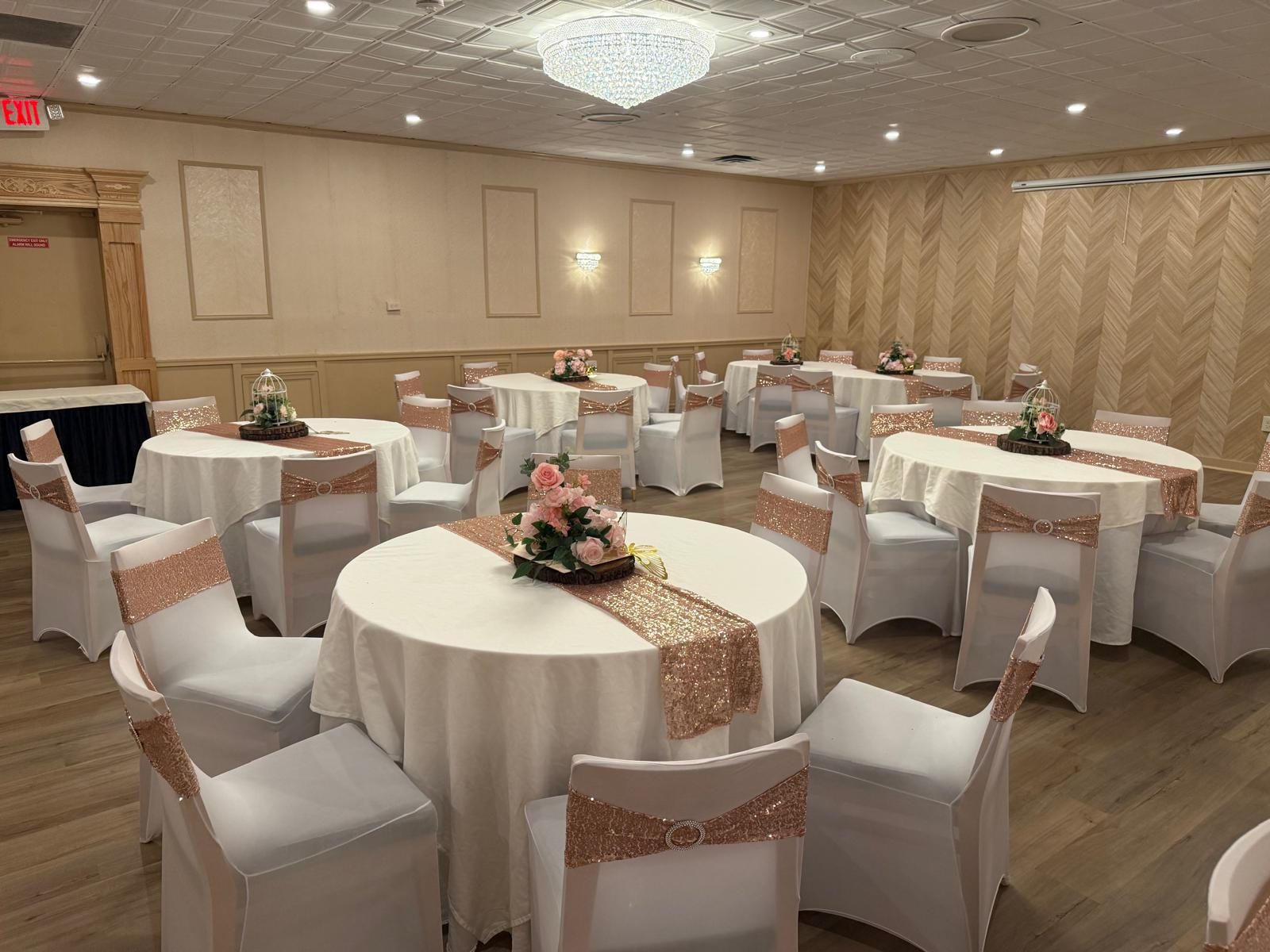 Kaanchi's banquet hall laid out in rose gold